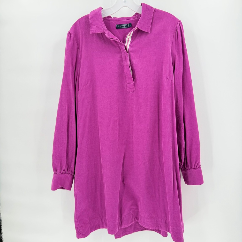 VINEYARD VINES Pink Corduroy Shirt Dress Large Cotton Tunic Long Sleeve